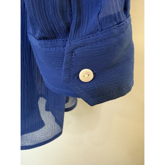 Soft Surroundings Women’s PL 100% Silk Sheer Blouse Top Royal Blue Long Sleeve - Picture 3 of 7
